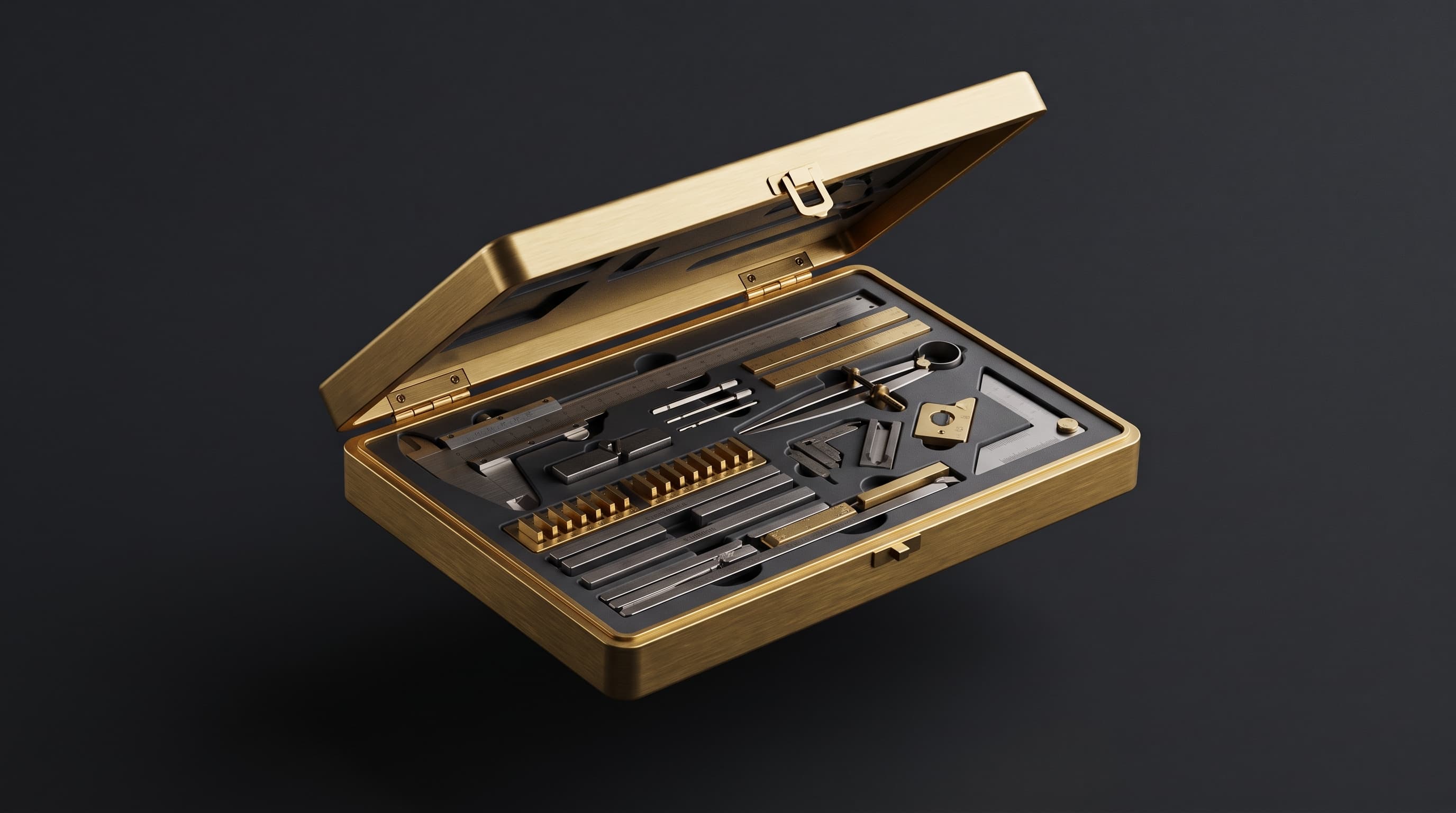 Mallette d'instruments de précision en or : les outils
